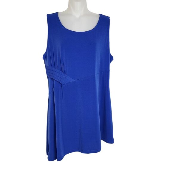 Susan Graver Womens Tank Top Medium Blue Liquid Knit Asymmetric Hem Sleeveless - Picture 1 of 8